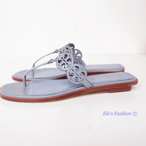 NIB Tory Burch Tiny Miller Logo Leather Thong Sandal Cloud Blue US 8.5 AUTHENTIC - Picture 9 of 16